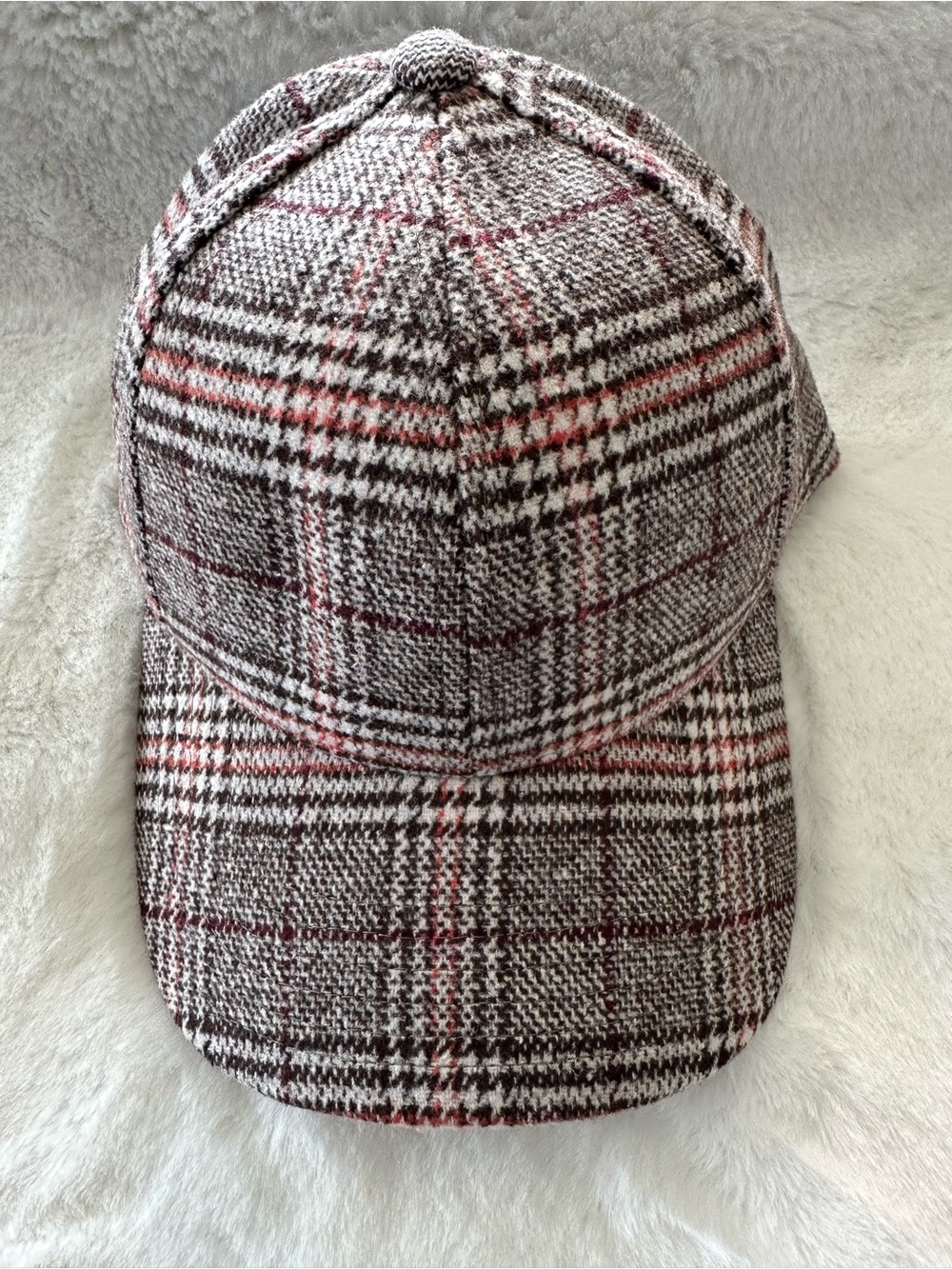 C&C California Plaid Wool-Blend Baseball Cap in Brown and Cream